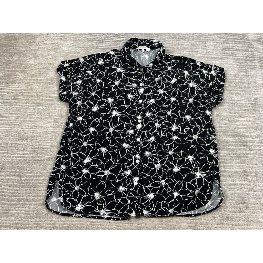 Casa Cabana Top Womens Large Black V-Neck‎ Short Sleeve 100% Rayon